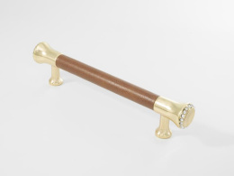 Ручка мебельная  Alpha 128 мм  BR+OT   коричневая кожа+золото  ADELIA