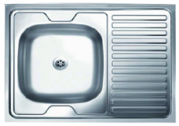 Мойка кухонная накладная КАРАТ  600х800х150 тол - 0,6мм чаша левая