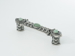 Ручка мебельная  Amulet  96 мм  OS+J  старое серебро+камень (Нефрит)  ADELIA