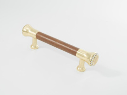 Ручка мебельная  Alpha  96 мм  BR+OT   коричневая кожа+золото  ADELIA