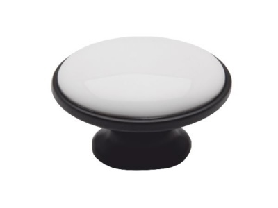 Ручка мебельная с фарфором 8576  черный, белая керамика  А