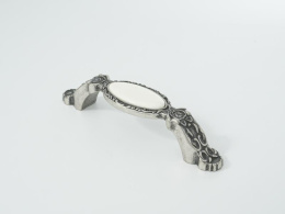 Ручка мебельная  Stone  96 мм  OS+WH  старое серебро+белая керамика  ADELIA