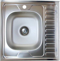 Мойка кухонная накладная КАРАТ  600х600х130 тол - 0,4мм чаша левая