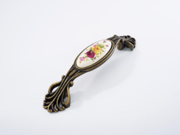 Ручка мебельная  9011 128мм OBA старая бронза+керамика красно-желтый цветок SKF Ручка мебельная  9011 128мм OBA старая бронза+керамика красно-желтый цветок SKF