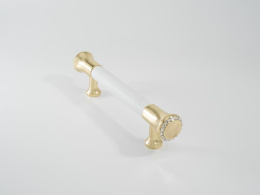 Ручка мебельная  Alpha  96 мм  24K WH+OT  белая кожа+золото  ADELIA