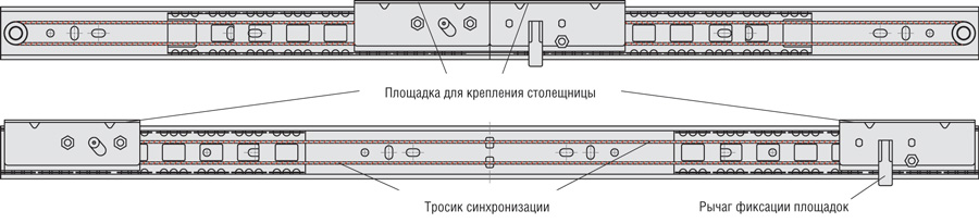 Механизм шариковый для развижных столов ДМ 35/700 R SB  (90*40) (Внутреннего крепления к царге)