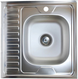 Мойка кухонная накладная КАРАТ  600х600х130 тол - 0,4мм чаша правая