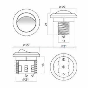 Выключатель врезной круглый D27мм, 250В, 5А, белый Выключатель врезной круглый D27мм, 250В, 5А, белый
